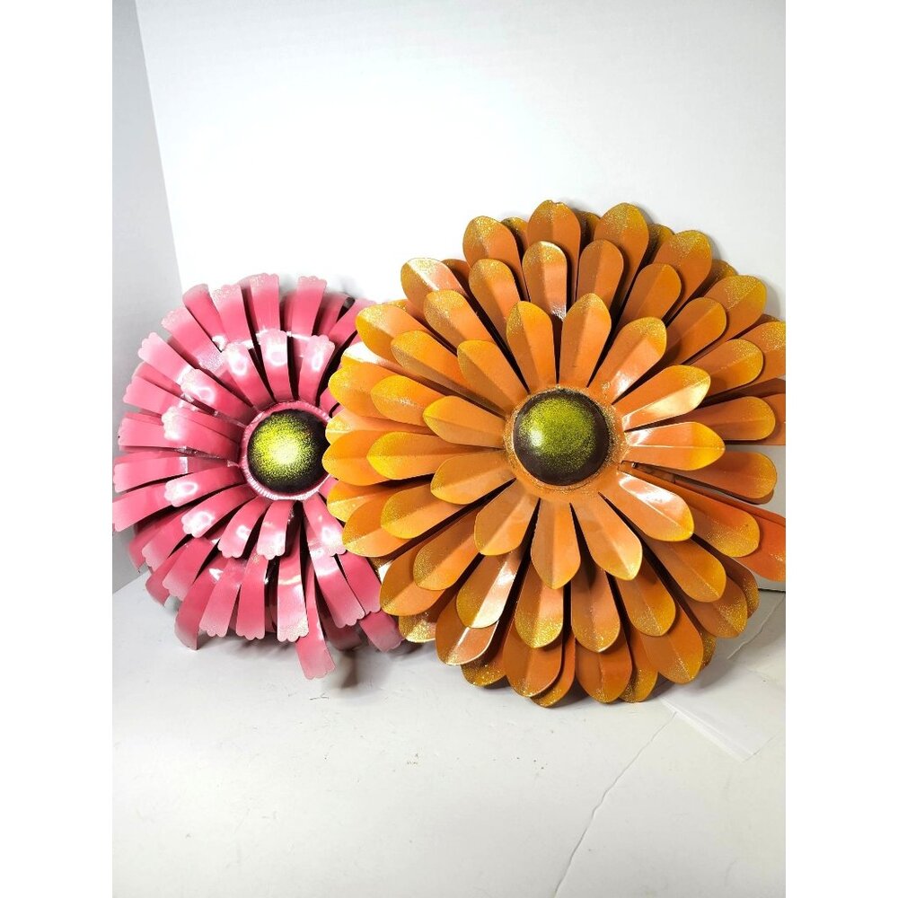 Large brightly colored metallic flowers for indoor or outdoor decor